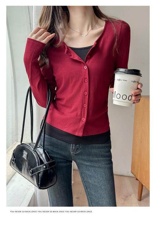 【YW】无忧购韩系ins百搭假两件纽扣正肩收腰长袖2605(截单后3-5天发货) 商品图12