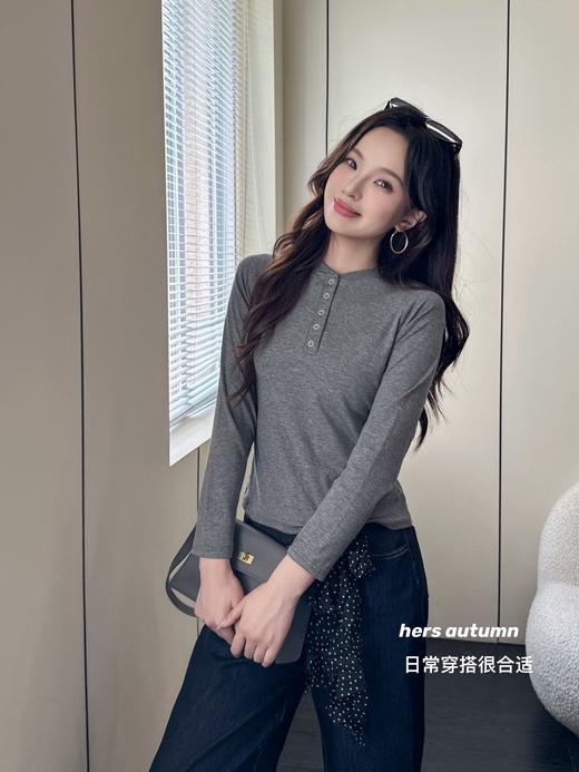 【YW】无忧购韩系ins休闲纽扣百搭修身长袖打底衫8828(截单后3-5天发货) 商品图7