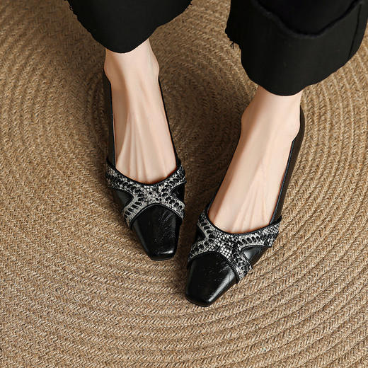 【预售5天】法式复古方头浅口单鞋，小皮鞋真皮羊皮粗低跟通勤女鞋子HCYYHD&6343 商品图3