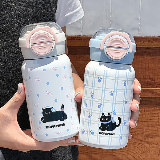 【一键开盖！萌趣图案】316不锈钢内胆，双饮保温杯女生高颜值新款儿童吸管水杯随行便携小学生杯子。ra 商品图0