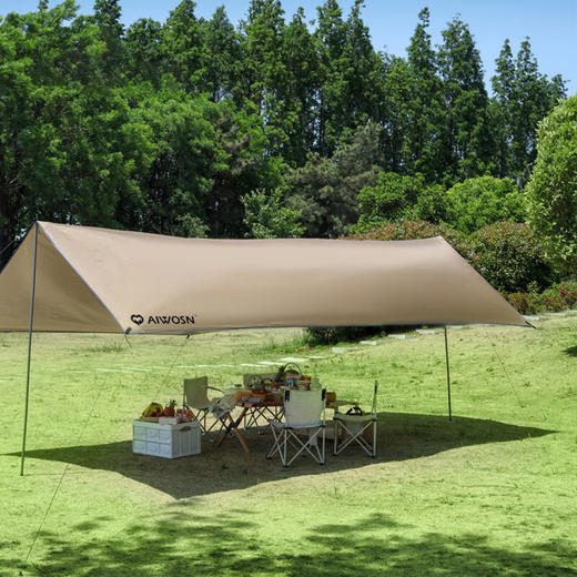 爱吾生银翼云憩天幕户外精致露营银胶天幕帐篷遮阳便携式防晒野营大凉棚 卡其色 商品图0