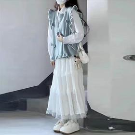 【孤品捡漏】（有些脏）G48浅蓝木耳边针织单件马甲毛衣-喜出