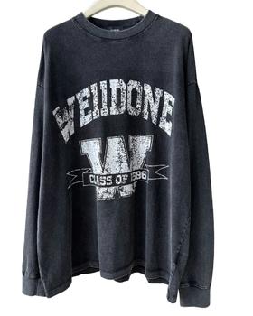 中性款纯棉做旧印花长袖T恤