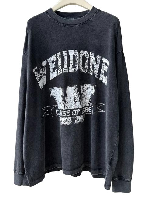 中性款纯棉做旧印花长袖T恤 商品图0