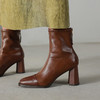 【预售5天】巨软!复古棕色方头粗跟短靴女后拉链新款春秋单靴裸靴瘦瘦靴WC&M3490 商品缩略图3