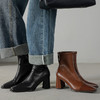 【预售5天】巨软!复古棕色方头粗跟短靴女后拉链新款春秋单靴裸靴瘦瘦靴WC&M3490 商品缩略图0