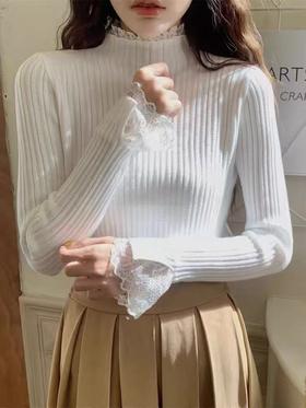 【孤品捡漏】（微脏，介意勿入）G104白色拼蕾丝打底衫-喜出