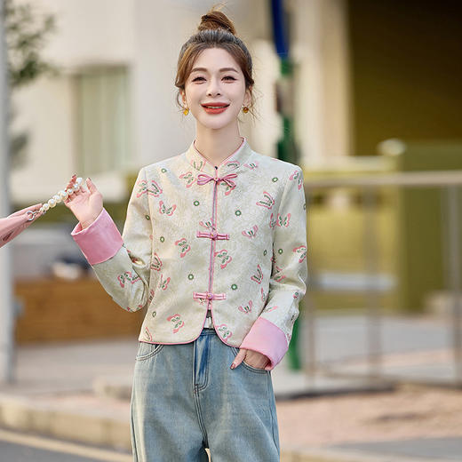 新中式洋气百搭时尚上衣2025秋装新款小个子短款盘扣国风外套SYY2618 商品图0