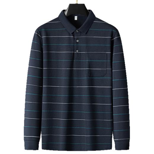 【绵羊毛+桑蚕丝】【DPS】大依优型大码男装长袖POLO宽松秋装条纹长袖polo衫中年男士加肥加大码休闲棉 商品图3