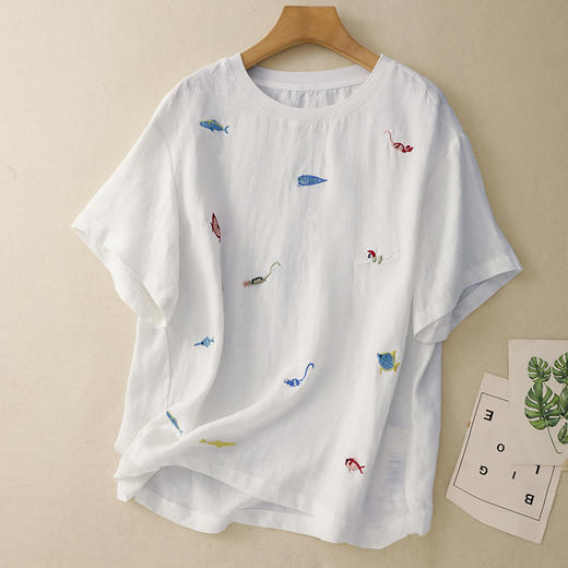 GYH 9075简约重工刺绣上衣休闲文艺宽松T恤 商品图3