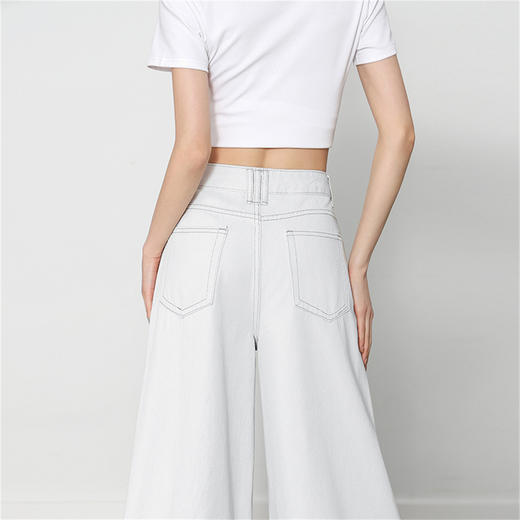 西遇宽松水洗牛仔裤女新款通勤高腰慵懒风白色阔腿裤D0050425 商品图4