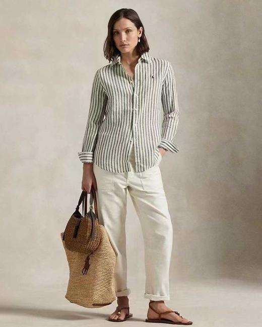 单品包邮现货 THS-无 RL马球家 女士 经典亚麻条纹衬衫 3色 BG2821 商品图2