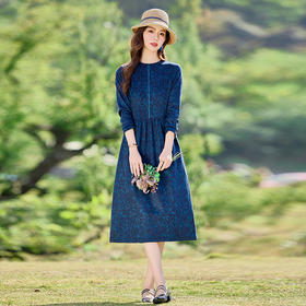 复古碎花连衣裙，时尚田园风收腰气质百搭中长款裙HR-SYY2415