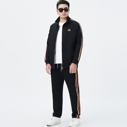 【DMH】大依优型大码男士开衫套装300斤秋季新款美式潮流开衫卫衣立领外套直筒长裤条纹宽松男式休闲套装300斤 商品图1