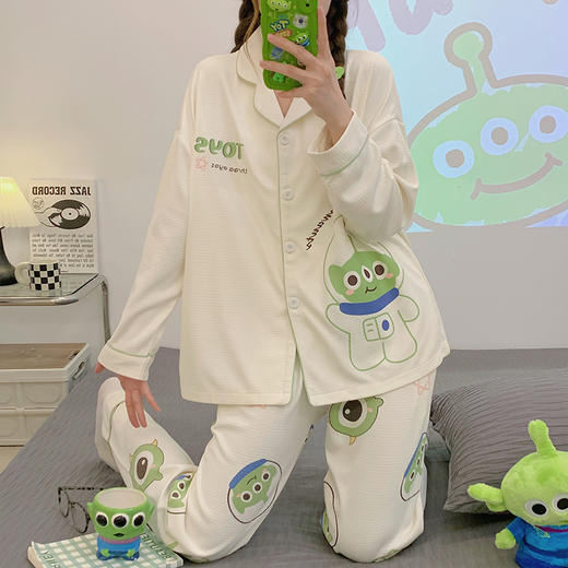 【舒适透气！温和亲肤】柔软亲肤，睡衣女士春秋季仿棉长袖新款可爱可外穿华夫格家居服套装。ra 商品图4