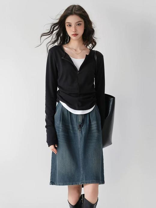 【孤品捡漏】（样衣）G96假两件拉链修身抽褶打底衫--喜出 商品图1