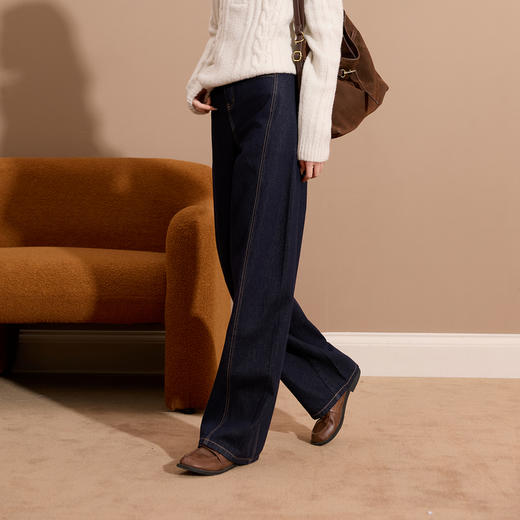 【100棉】三彩2025冬季新款一体绒磨毛牛仔裤休闲宽松镰刀裤长裤S 商品图2