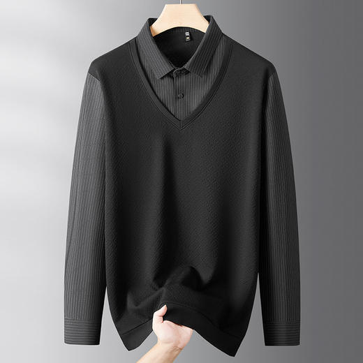 【DDS】大依优型大码男装新款长袖POLO男士加肥加大码商务休闲翻领假两件长袖T恤 商品图1