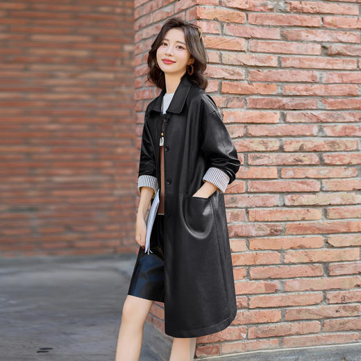 HR GSTX8093休闲风皮衣外套拼接中长款上衣 商品图1