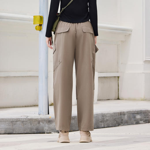 半身缘女裤 秋季纯棉宽松休闲系绳中直筒工装裤253102P178TK023 商品图4