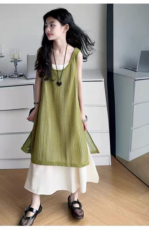 【孤品捡漏】G132女童绿色开叉针织叠穿搭配针织马甲-喜出 商品图5