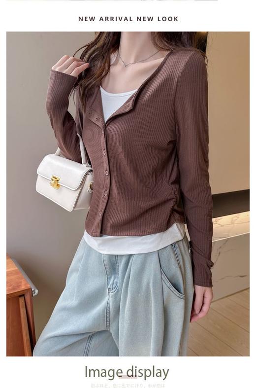 【YW】无忧购韩系ins百搭假两件纽扣正肩收腰长袖2605(截单后3-5天发货) 商品图8