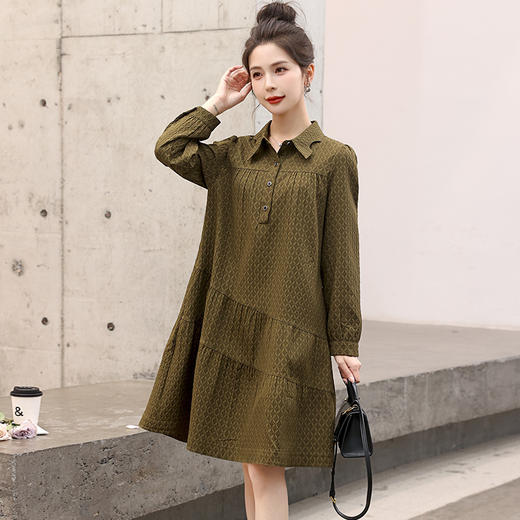 韩系长袖连衣裙2025新款修身显瘦中长女春秋提花初秋a字衬衫裙子LYG1612 商品图2