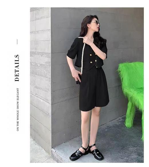 【孤品捡漏】（套装）G111藏短袖➕短裤小西装2件套-喜出 商品图2