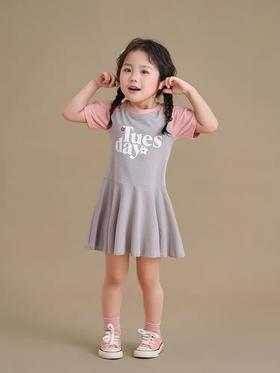 【孤品捡漏】G123女童灰色品粉色连衣裙-喜出