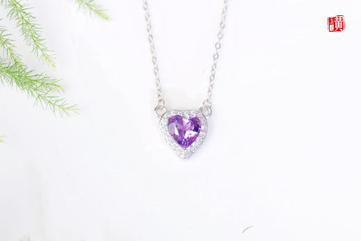 紫水晶心形吊坠，925银镶 商品图5