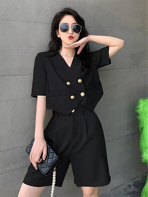 【孤品捡漏】（套装）G111藏短袖➕短裤小西装2件套-喜出 商品图0