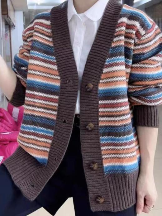 【孤品捡漏】（样衣）G79彩条开衫毛衣-喜出 商品图0