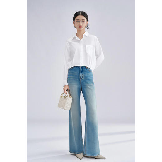 剩L/XL 米思阳2026春季气质白衬衫口袋装饰短款休闲百搭透气棉衬衣女4304 商品图3