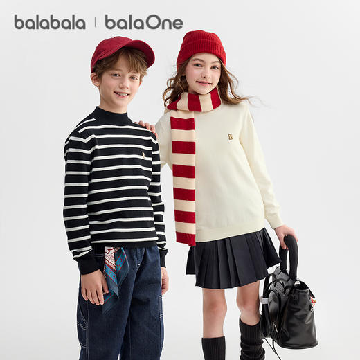 【爆品主推】巴拉巴拉balaOne童装儿童毛衣男女童套头针织衫2025新款冬打底衫 商品图0