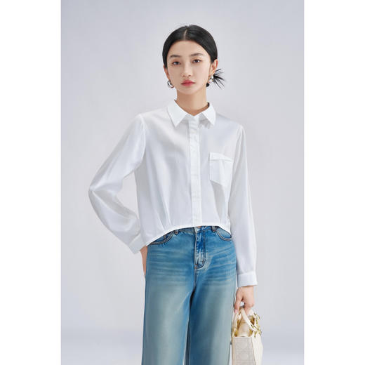 剩L/XL 米思阳2026春季气质白衬衫口袋装饰短款休闲百搭透气棉衬衣女4304 商品图0
