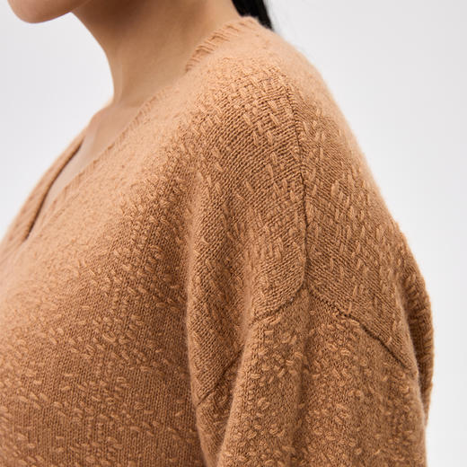 羊绒手钩V领长袖女套衫  SJF97W351N 商品图5