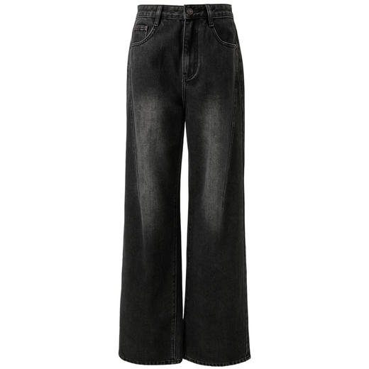 三彩2025冬季新款收腰牛仔裤休闲裤一体绒磨毛宽松阔腿裤长裤M 商品图4