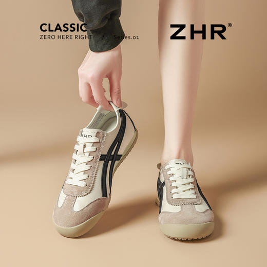 ZHR软底轻便德训鞋女夏季新款2025平底小众经典撞色一脚蹬小白鞋 商品图2