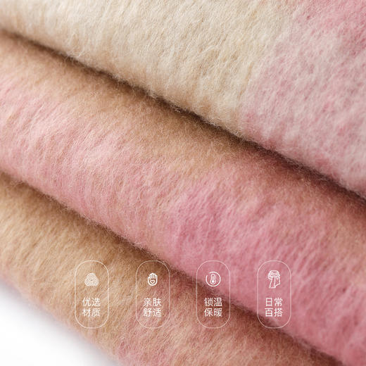 【臻暖围巾】三彩2025新款温柔系粉白浅格纹流苏拉毛保暖松弛女 商品图3