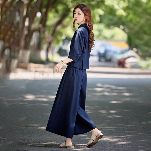 HR SYY2743加码到4XL套装收腰衬衫阔腿裤两件套 商品图1