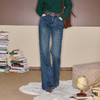三彩独醒2025冬季新款磨毛牛仔裤休闲微喇裤复古喇叭裤长裤F 商品缩略图1