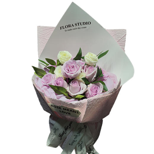 新鲜鲜花 温柔粉紫花束11朵粉紫玫瑰+配花配草 鲜花花束（可备注送货时间） 商品图1