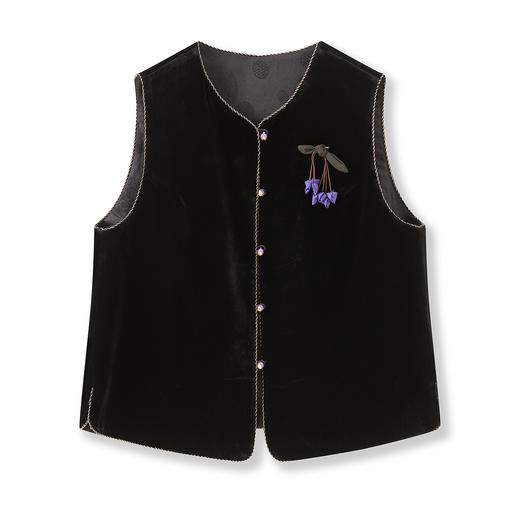 「高货wl」全新升级【铂金会员312/天猫419/差价107】(41029)洛诗琳新中式四方立绒马甲2025秋季气质国风胸针无袖外套 商品图4