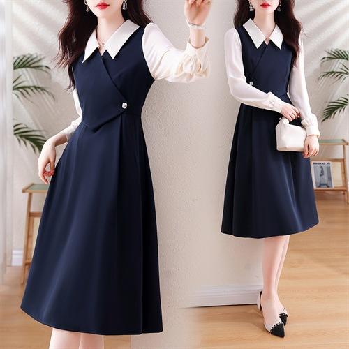 小清新职业气质撞色，假两件收腰连衣裙HR-SSFB2858 商品图3