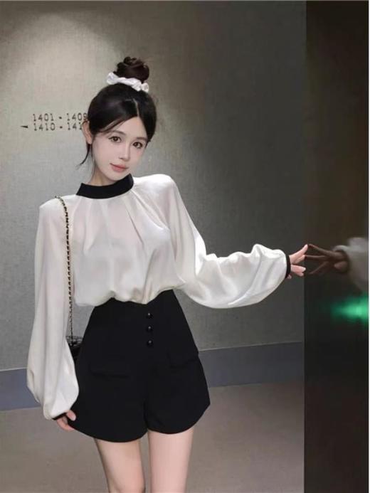 【孤品捡漏】（微瑕）G122珠光后飘带宽松长袖T恤-喜出 商品图0