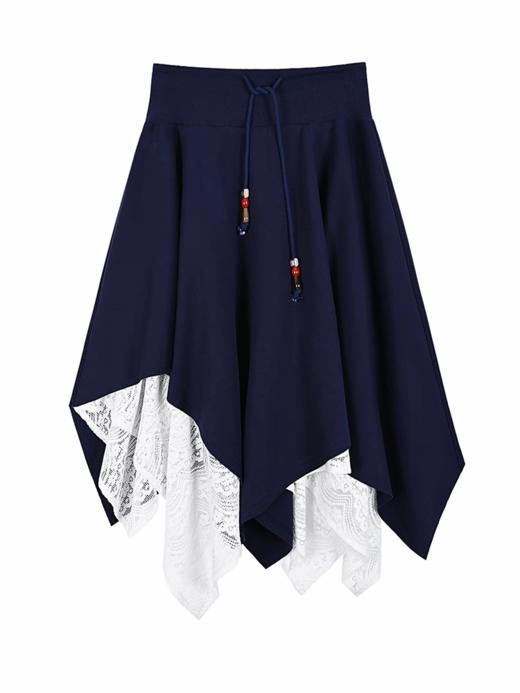 早乙女惠子saotome/STMBQ13130/蕾丝假两件不规则下摆针织半裙 商品图3