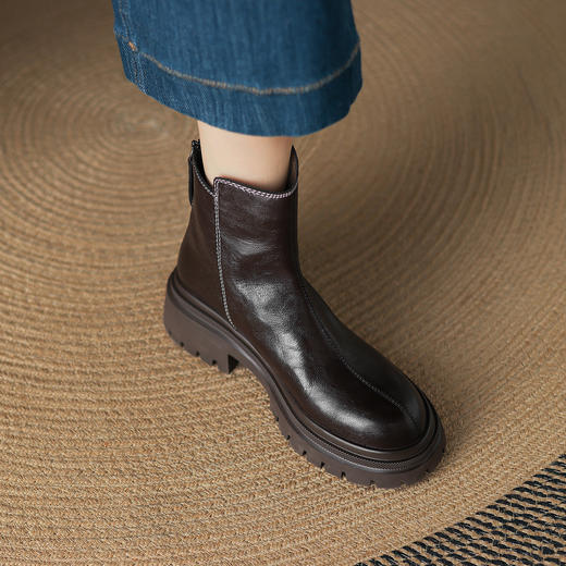 阿么手工女鞋增高厚底短靴2025新款复古拉链洋气时髦靴子女款5CM 商品图2