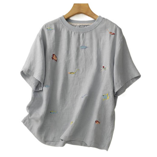 GYH 9075简约重工刺绣上衣休闲文艺宽松T恤 商品图4