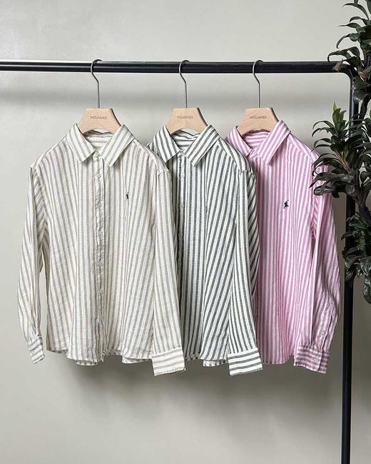单品包邮现货 THS-无 RL马球家 女士 经典亚麻条纹衬衫 3色 BG2821 商品图4