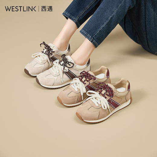 西遇复古轻便德训鞋女新款秋季百搭休闲鞋双鞋带软底运动鞋V1857122 商品图0